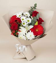 Букет цветов из:  Розы, Хризантемы, Герберы и Лилии в Новоегорьевском