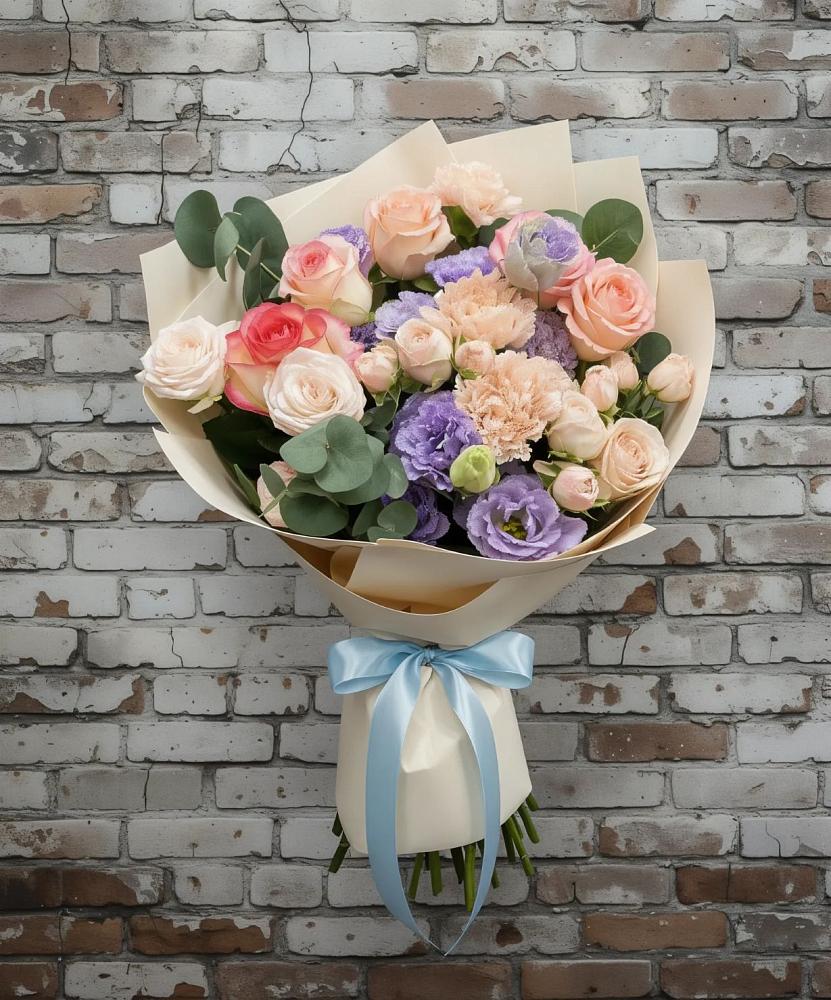 Букет цветов из: Розы, Лизиантусы и Гвоздики в Новоегорьевском