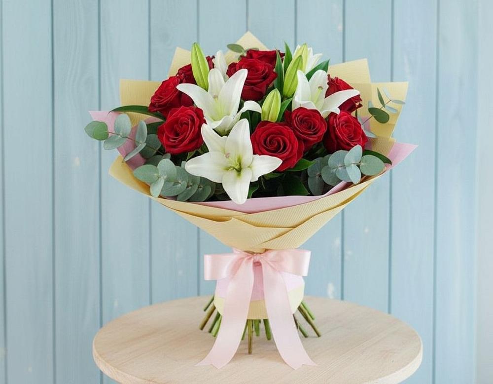 Букет цветов из: Лилии и Розы в Новоегорьевском